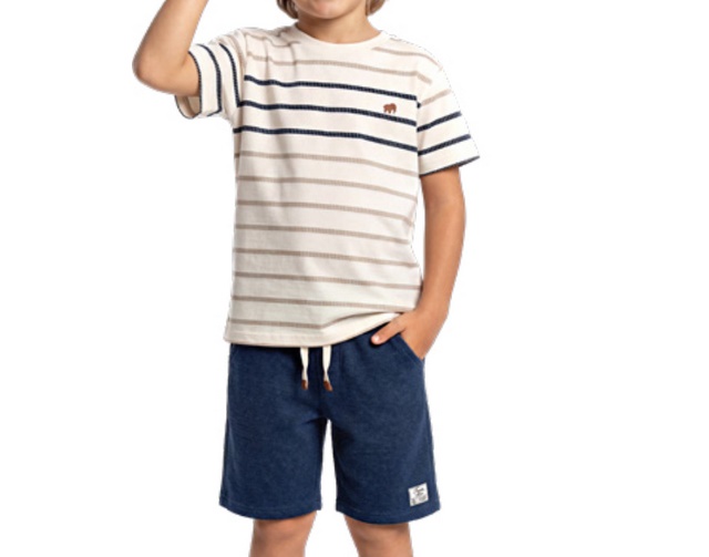 Conjunto Randa Infantil Masculino Manga Curta Malha Listrado