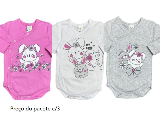 Body Petutinha Bebe Feminino Manga Longa Suedine (c/3)