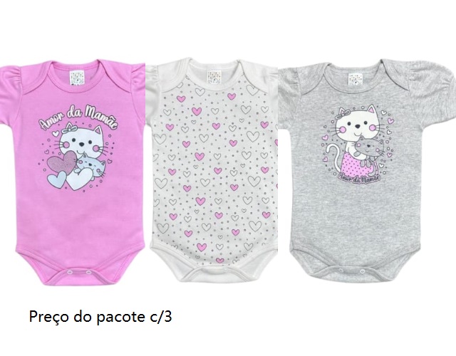 Body Petutinha Bebe Feminino Manga Curta Suedine (c/3)
