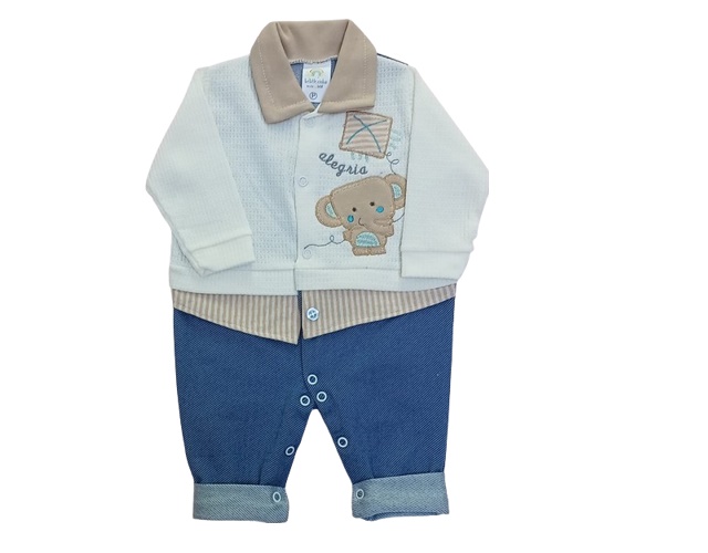 Macacão Bebelezinha Bebe Masculino Longo Suedine Jeans S/