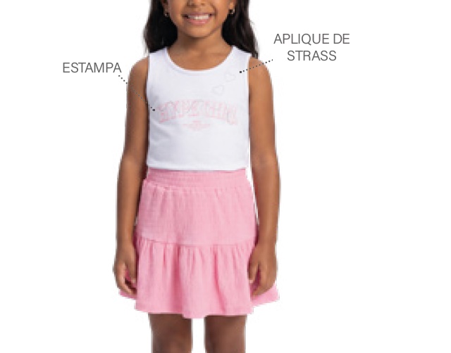 Conjunto Ralakids Infantil Feminino Regata Cotton Saia Anarruga