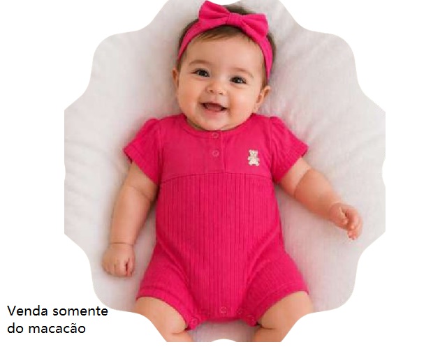 Macacão Bebebrincalhao Bebe Feminino Manga Curta Malha Canelada