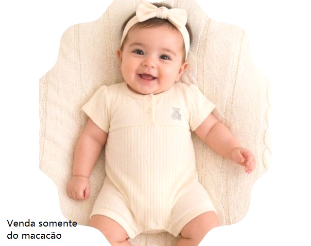 Macacão Bebebrincalhao Bebe Feminino Manga Curta Malha Canelada