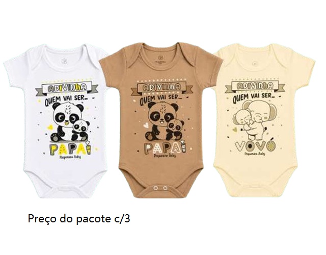 Body Pequeninobaby Bebe Neutro Manga Curta Suedine (c/3)
