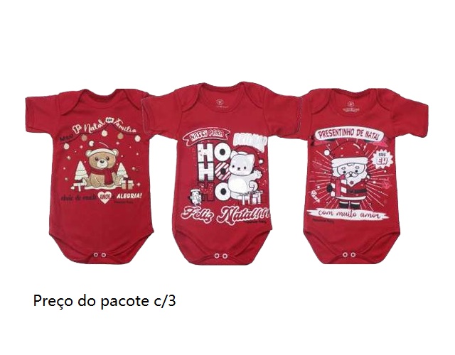 Body Pequeninobaby Bebe Manga Curta Suedine Natal (c/3)