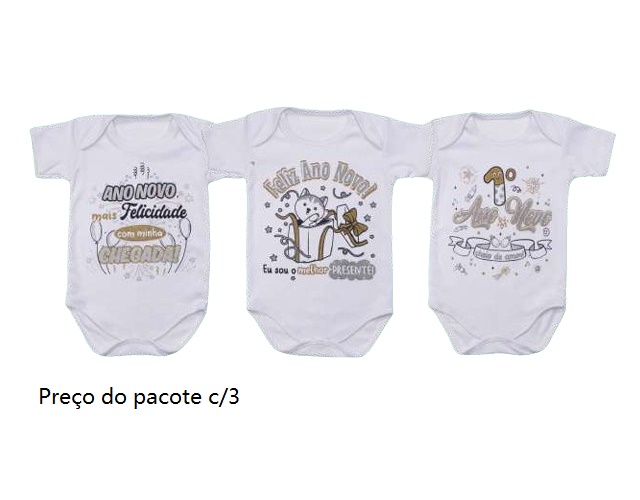 Body Pequeninobaby Bebe Manga Curta Suedine Ano Novo (c/3)