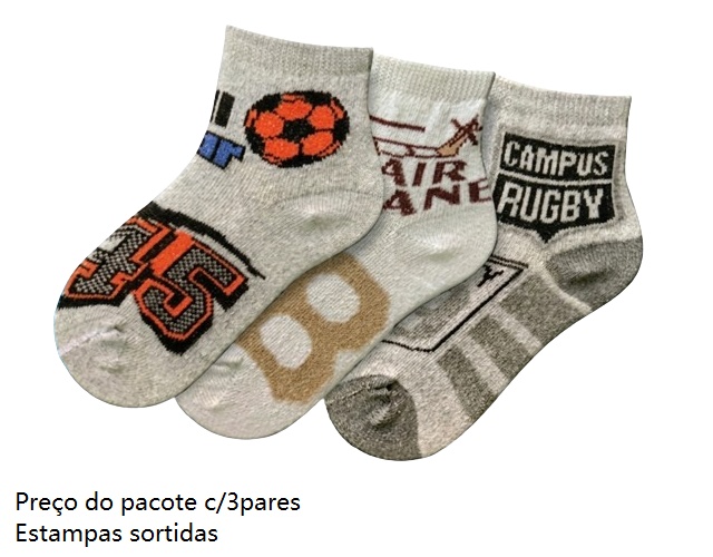Meia Apollo Infantil Masculina Algodão Soquete Desenho (c/3)