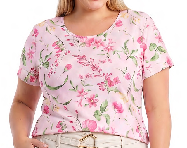 Blusa Bstar Adulto Extra Grande Feminina Manga Curta Liganete Estampada