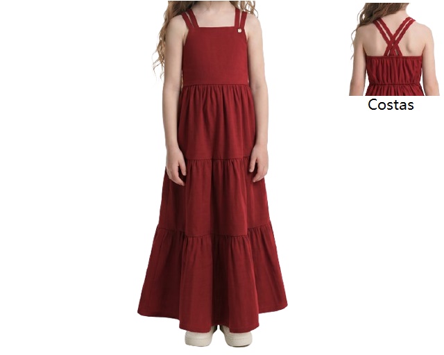 Vestido Dila Infantil Alça Malha Trabalhada Longo