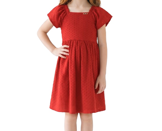 Vestido Dila Infantil Manga Curta Malha Laise Forrado