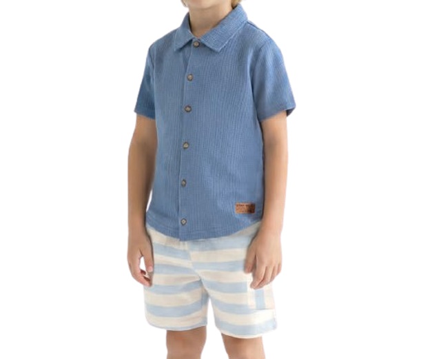 Conjunto Lecimar Infantil Masculino Manga Curta Malha Trabalhada