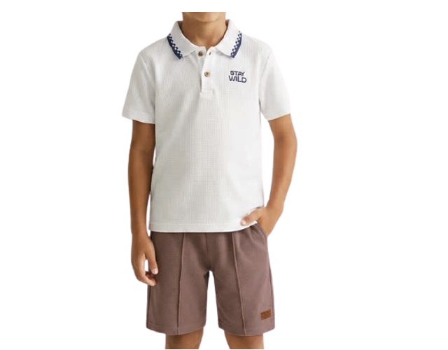 Conjunto Lecimar Infantil Masculino Manga Curta Malha Trabalhada