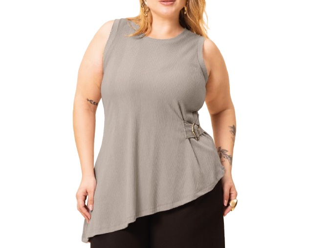 Blusa Lecimar Adulto Extra Grande Feminina Regata Malha Canelada