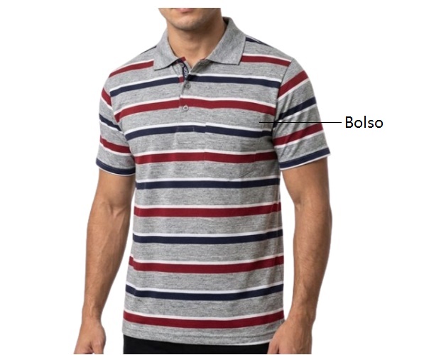 Polo Ozon Adulto Masculino Manga Curta Malha Pv Listrado Bolso