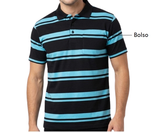 Polo Ozon Adulto Masculino Manga Curta Malha Pv Listrado Bolso