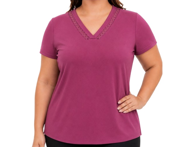 Blusa 7linhas Adulto Extra Grande Feminina Manga Curta Viscolycra Decote V