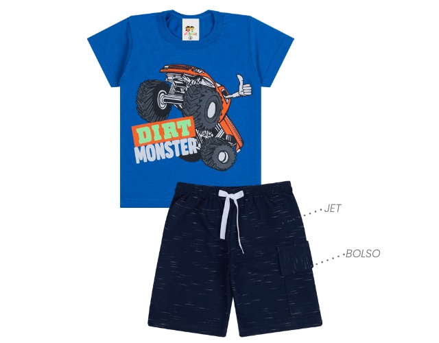 Conjunto Pituki Primeiros Passos Masculino Manga Curta Malha