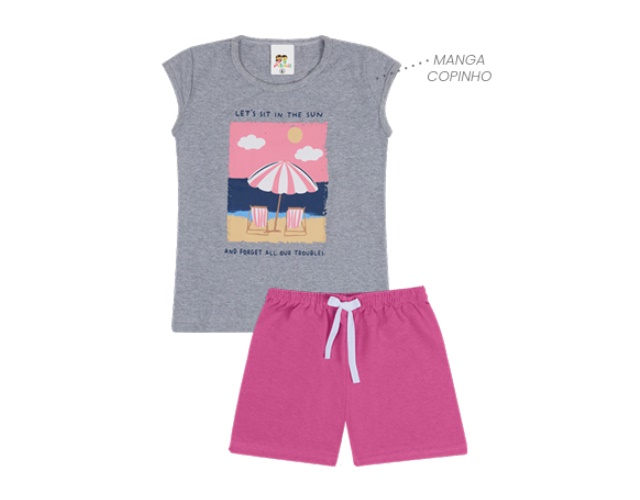 Conjunto Pituki Infantil Feminino Manga Japonesa Malha Short
