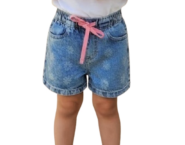 Short Maliinha Primeiros Passos Feminino Jeans Cós Elástico