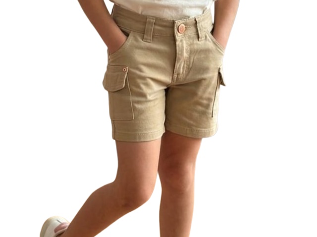 Short Nacional Juvenil Feminino Sarja Lycra Bolso Cargo
