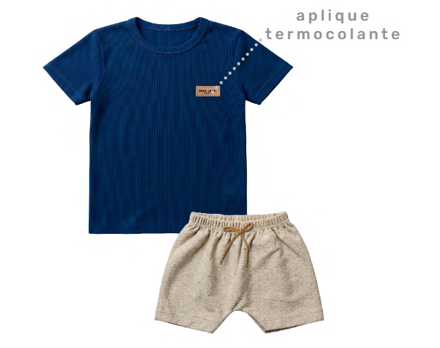 Conjunto Pegalegal Bebe Masculino Manga Curta Malha Canelada