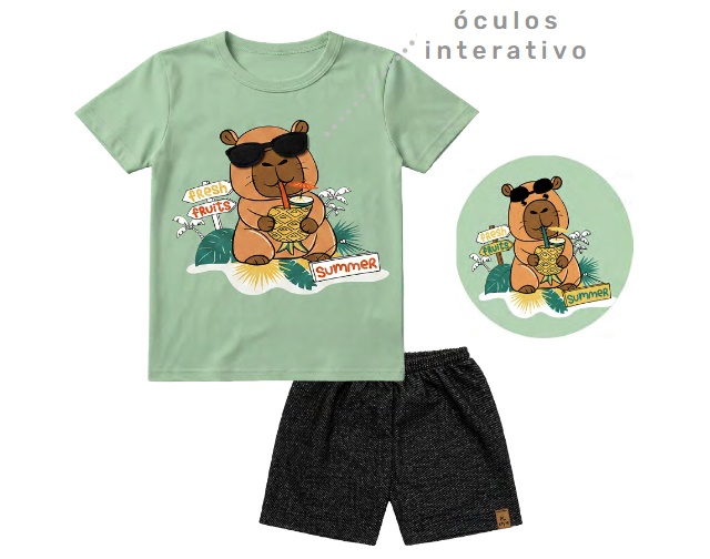 Conjunto Pegalegal Bebe Masculino Manga Curta Malha