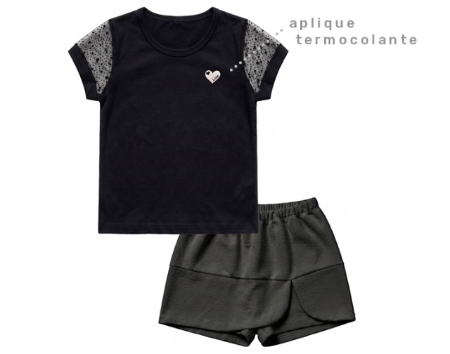 Conjunto Pegalegal Juvenil Feminino Manga Curta Malha Tule Short-sa
