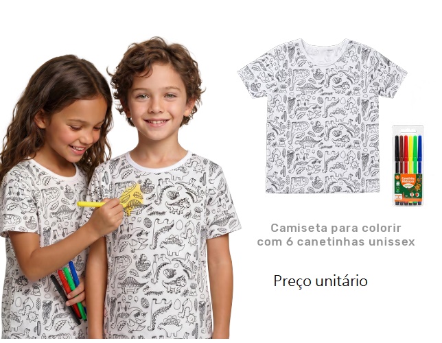 Camiseta Pegalegal Infantil Unissex Manga Curta Malha Canetinha