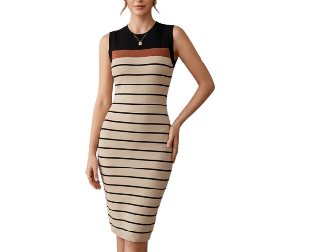 Vestido Zidara Adulto Regata Acrílico Listrado Midi