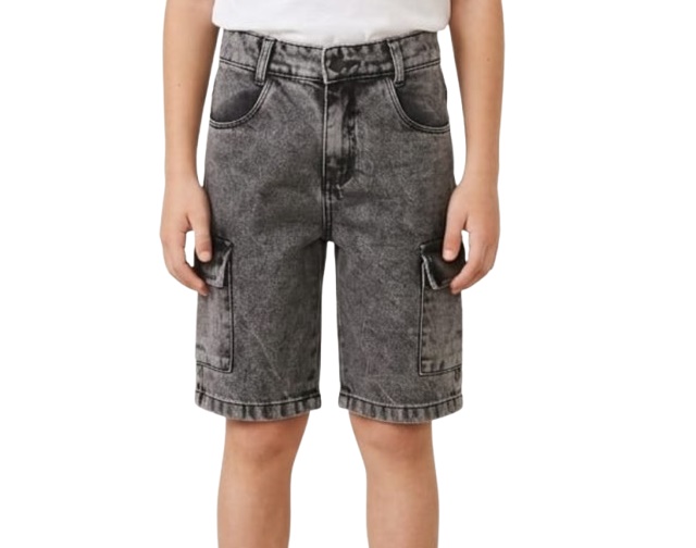 Bermuda Perbol Infantil Masculina Jeans Black Bolso Cargo