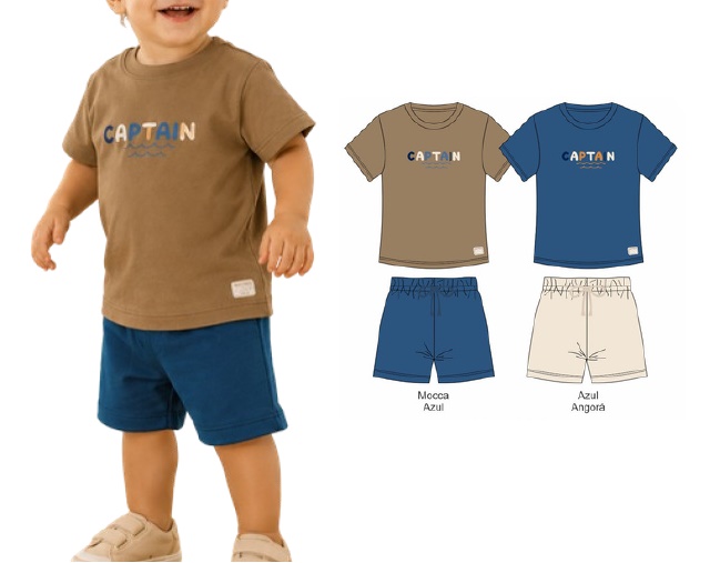 Conjunto Docefolia Primeiros Passos Masculino Manga Curta Malha
