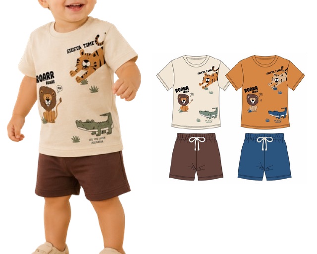 Conjunto Docefolia Primeiros Passos Masculino Manga Curta Malha