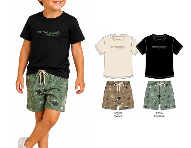 Conjunto Dfkids Infantil Masculino Manga Curta Malha