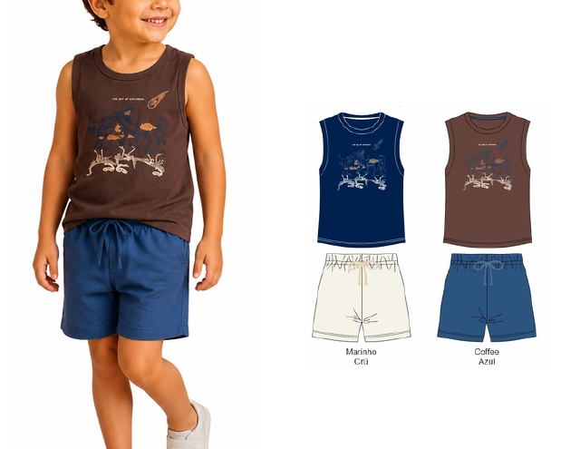 Conjunto Dfkids Infantil Masculino Regata Machão Malha