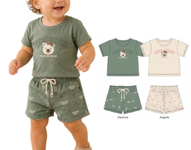 Conjunto Docefolia Primeiros Passos Feminino Manga Curta Malha Short