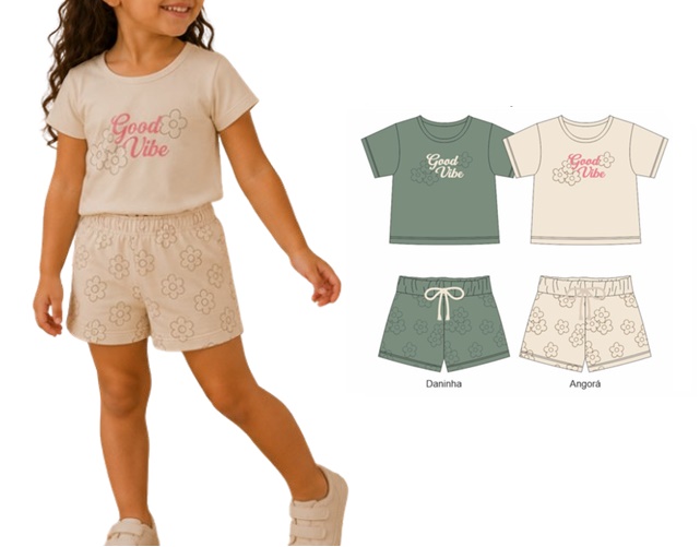 Conjunto Dfkids Infantil Feminino Manga Curta Malha Short