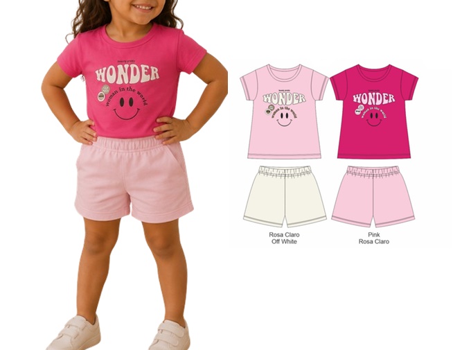 Conjunto Dfkids Infantil Feminino Manga Curta Malha Short
