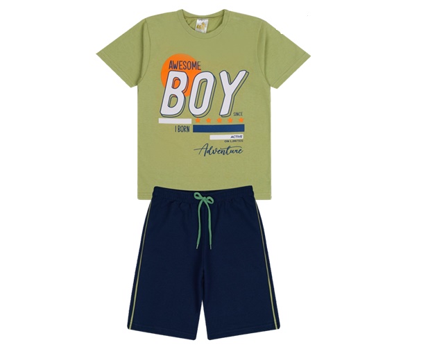 Conjunto Popin Infantil Masculino Manga Curta Malha