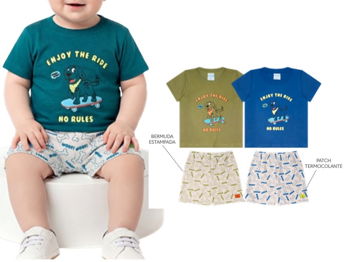 Conjunto Wilbertex Bebe Masculino Manga Curta Malha