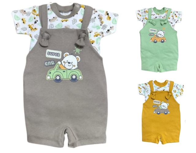 Jardineira Petutinha Bebe Masculina Manga Curta Suedine Body