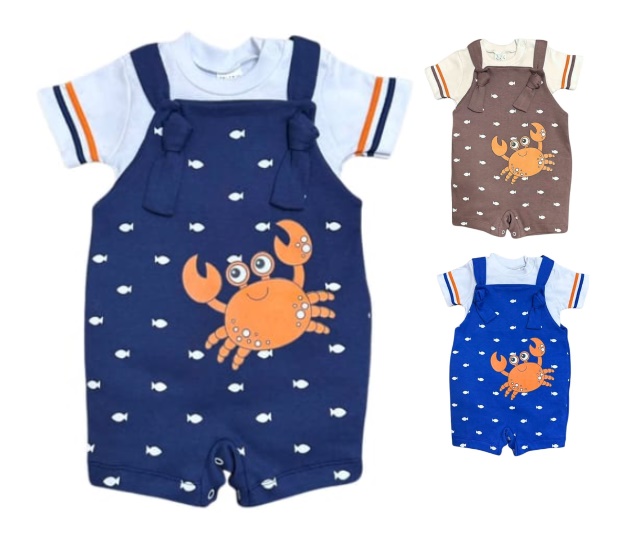 Jardineira Petutinha Bebe Masculina Manga Curta Suedine Body