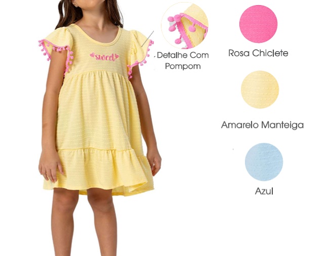 Vestido Trin Infantil Manga Japonesa Malha Ana Bola