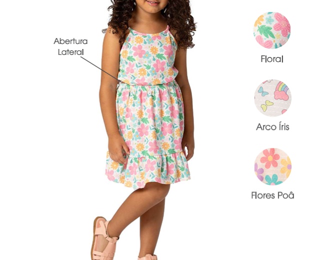 Vestido Trin Infantil Alça Malha Ana Bola Floral
