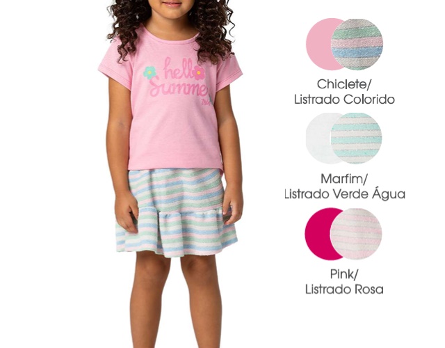 Onjunto Trin Infantil Feminino Manga Curta Malha Saia