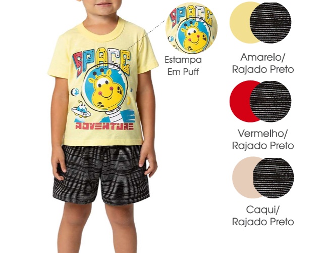 Conjunto Trin Primeiros Passos Masculino Manga Curta Malha