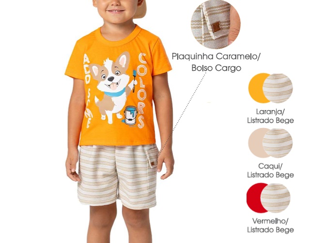 Conjunto Trin Primeiros Passos Masculino Manga Curta Malha