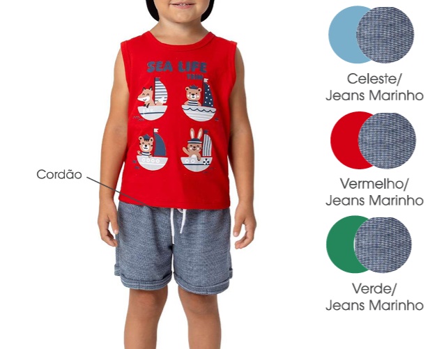 Conjunto Trin Primeiros Passos Masculino Regata Machão Malha