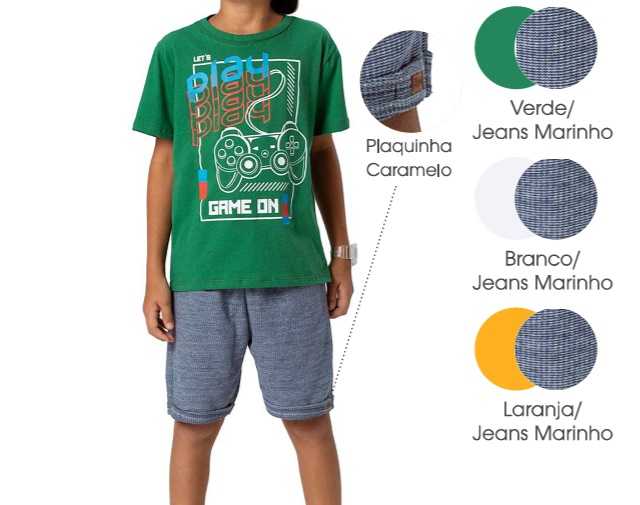 Conjunto Trin Juvenil Masculino Manga Curta Malha