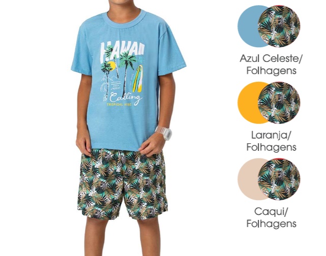 Conjunto Trin Juvenil Masculino Manga Curta Malha