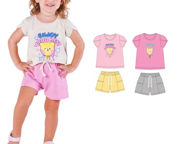 Conjunto Minhaflor Primeiros Passos Feminino Manga Curta Cotton Short